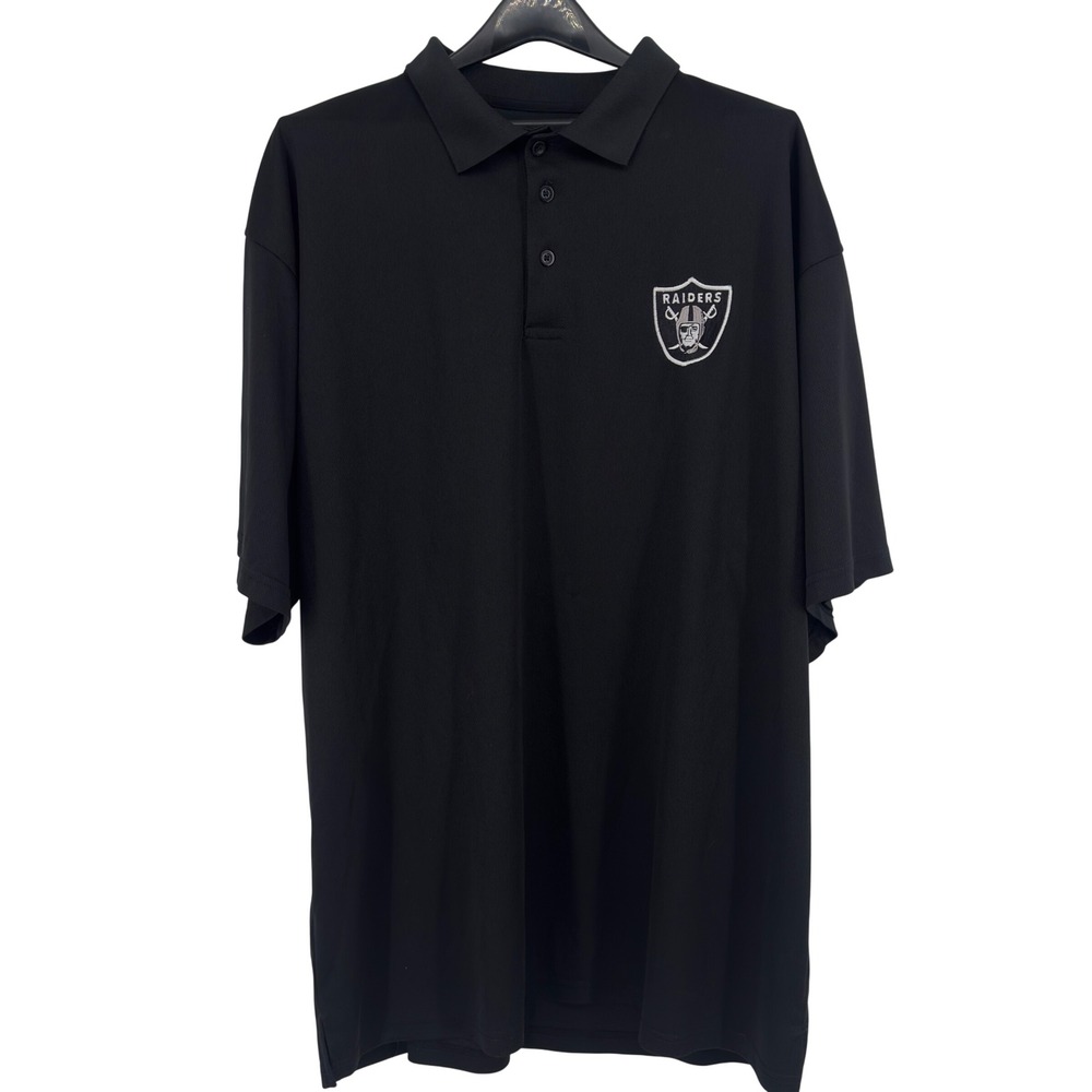 Fanatics NFL Las Vegas Raiders Polo Shirt Mens 2XLT Black Embroidered Logo Mesh